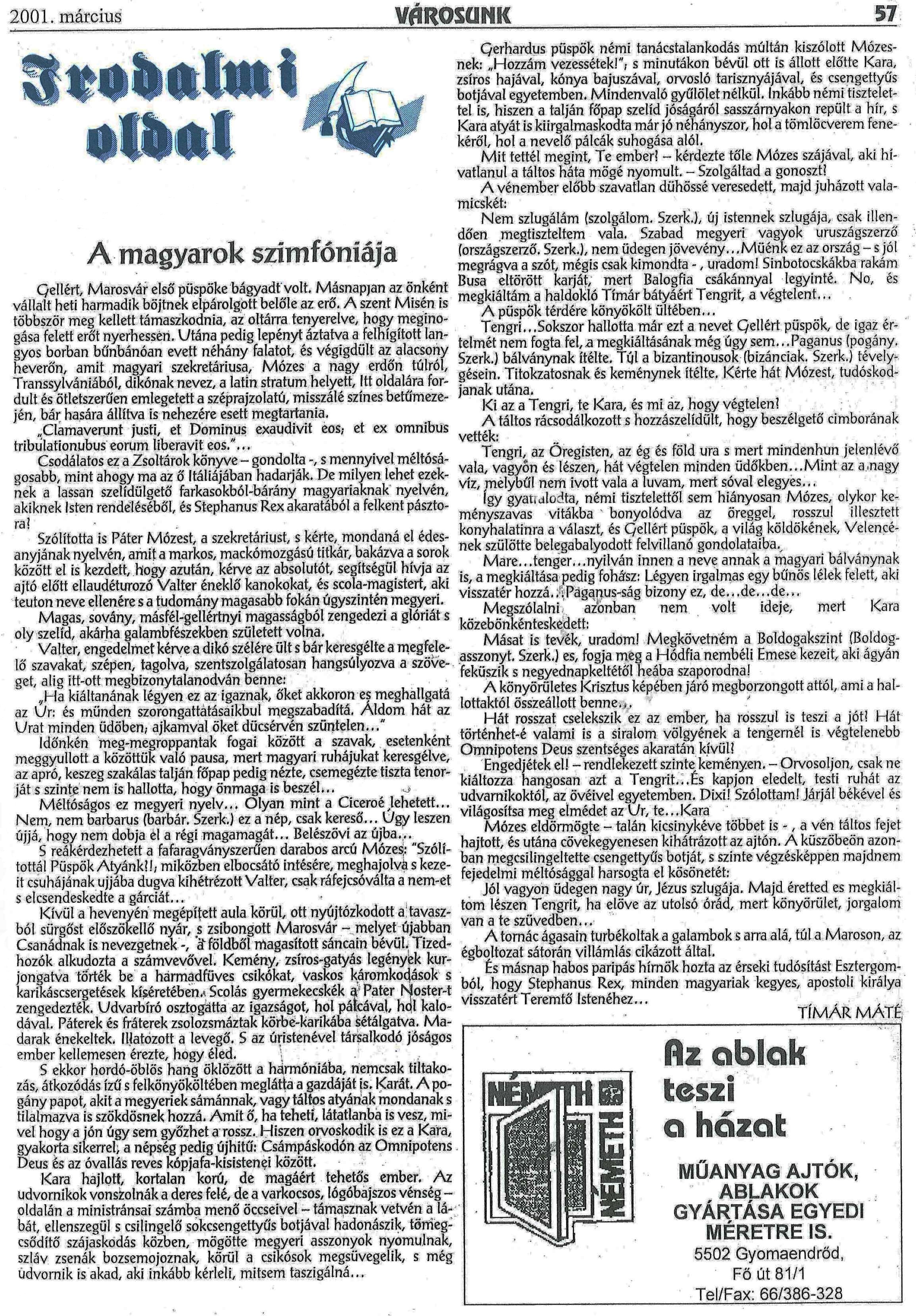a magyarok szimfoniaja irasa varosunk 2001 03 57