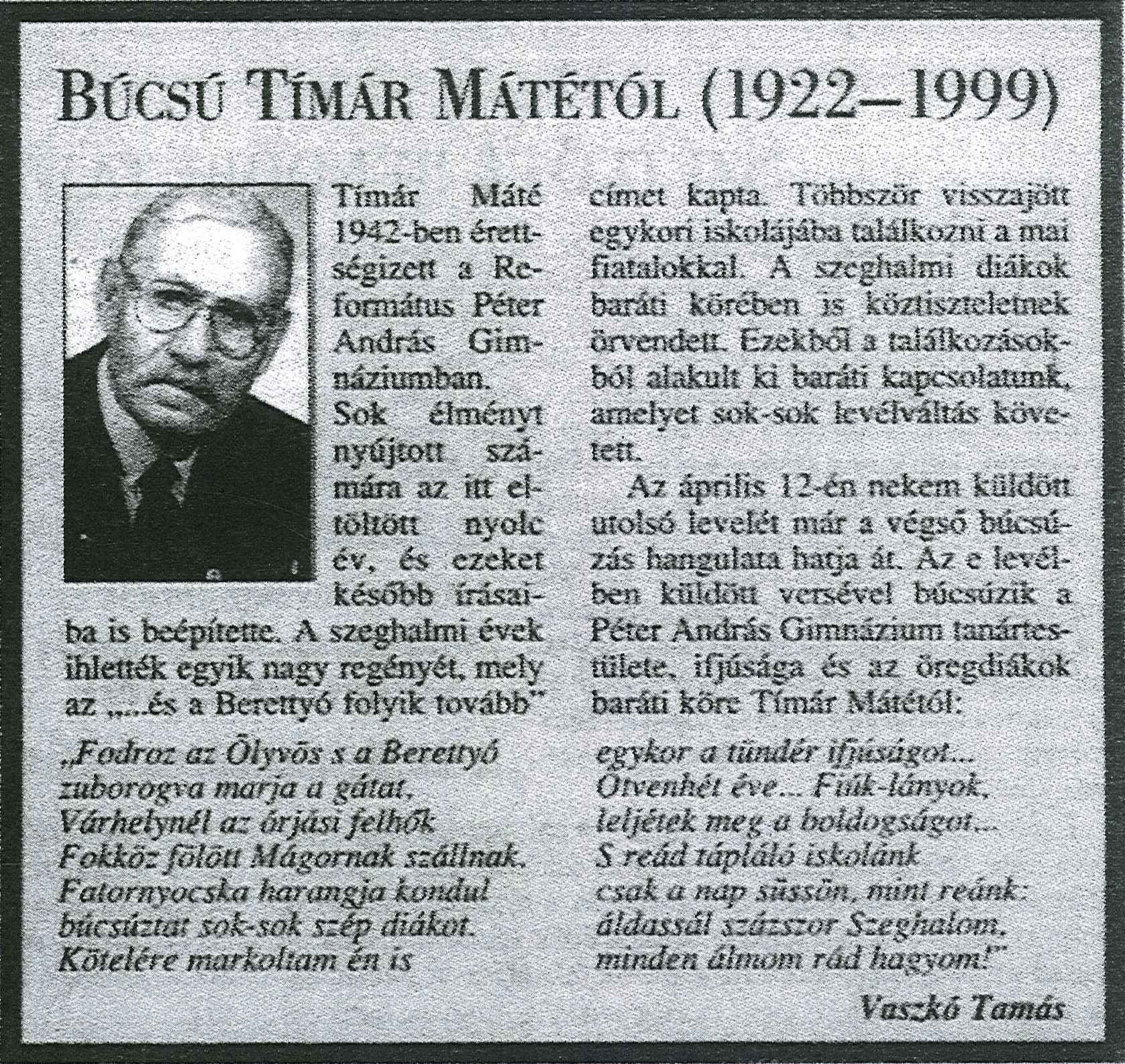 bucsu timar matetol rola bekes megyei hirlap 1999 05 15 16 6